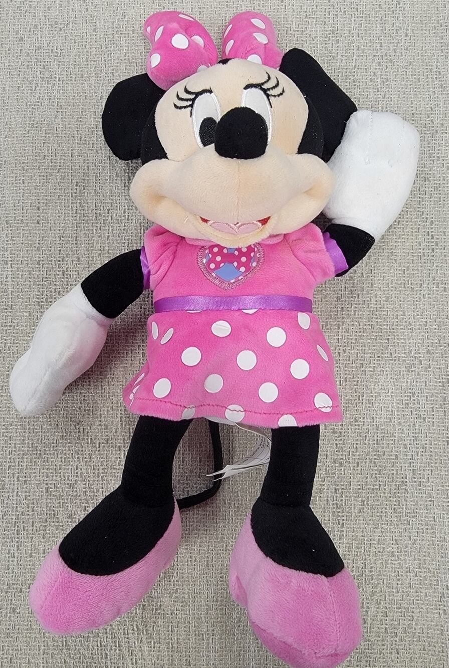 Minnie Mouse Stuffy Waving Hello Pink Polka Dot Dress and Bow (small stain) 0168